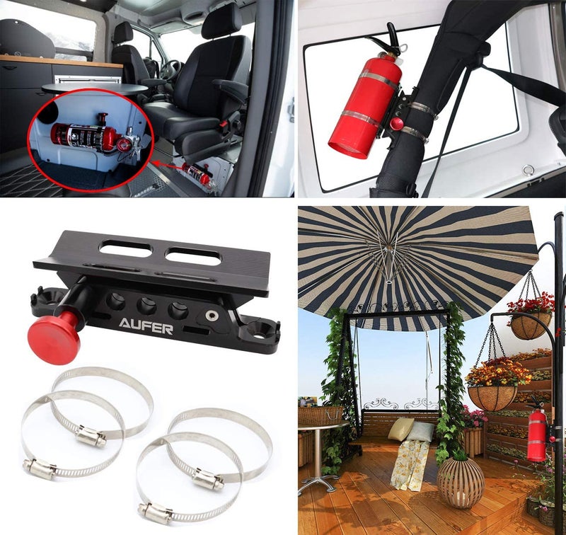 AUFER 1 Year Warranty-Universal Adjustable Roll Bar Fire Extinguisher Mount Holder Compatible with for Jeep Wrangler Gladiator Bronco UTV Polaris RZR Ranger Can Am Camper Van ATV Boat,Aluminum - Image 2